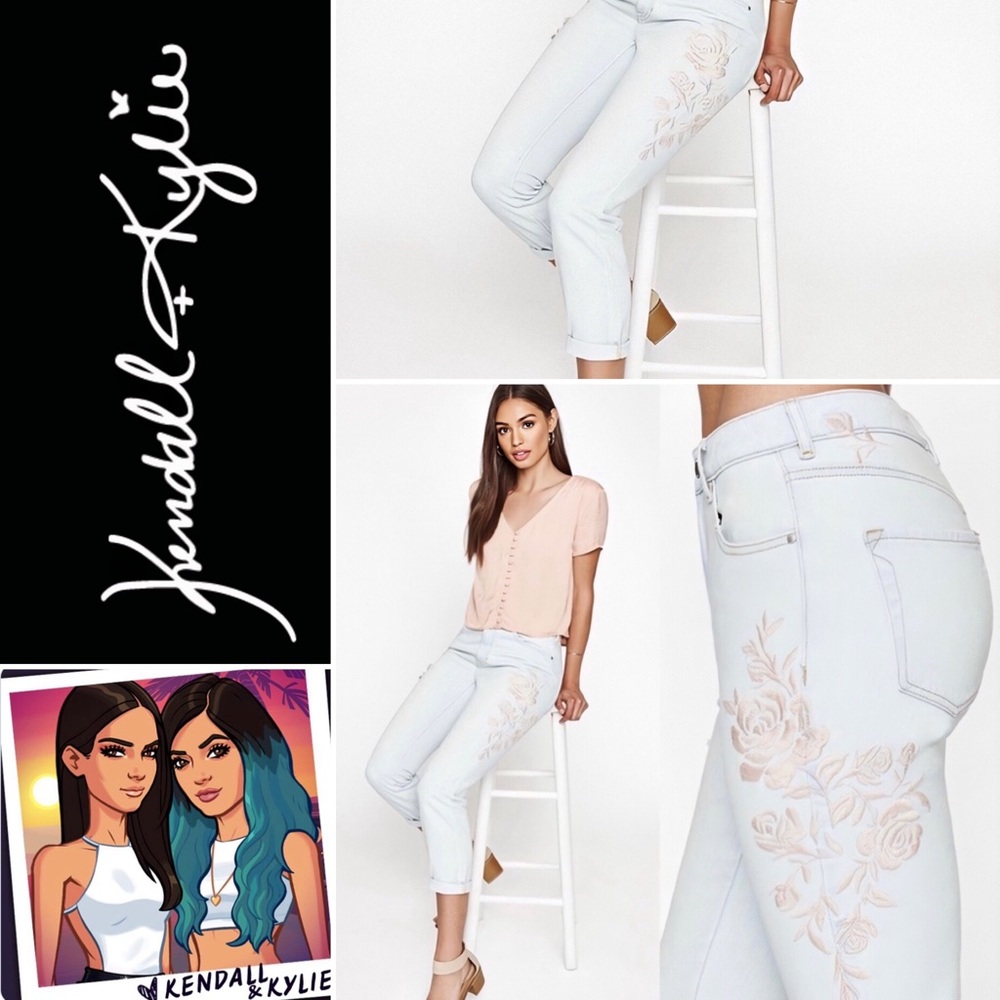 Kendall & Kylie Distressed Embroidered Jeans 🌸
